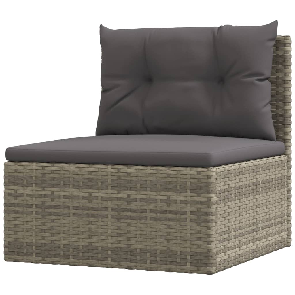 5-tlg. Garten-Lounge-Set mit Kissen Grau Poly Rattan