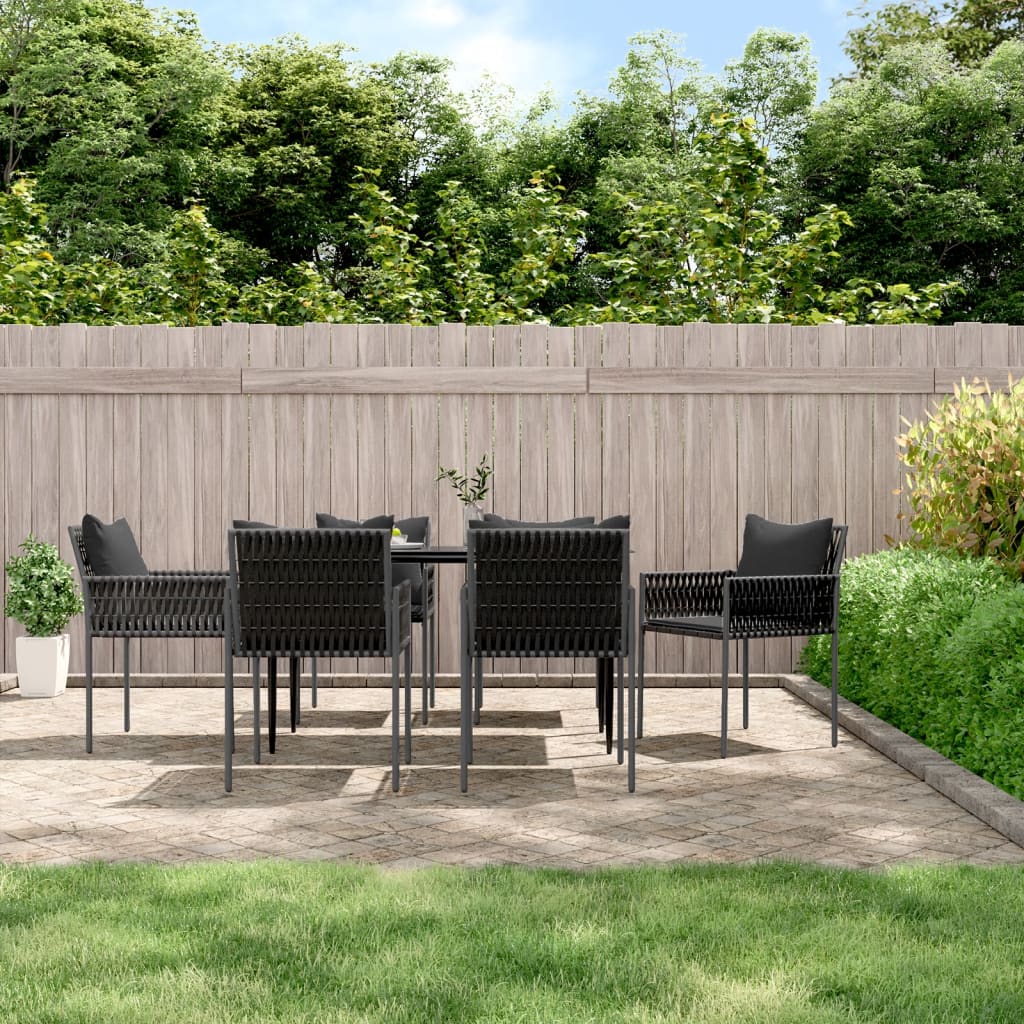 Gartenstühle mit Kissen 6 Stk. Schwarz 54x61x83 cm Poly Rattan