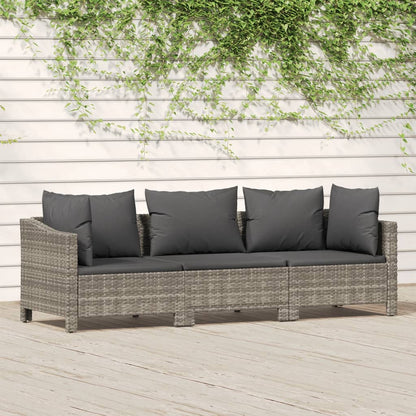 3-tlg. Garten-Lounge-Set mit Kissen Grau Poly Rattan