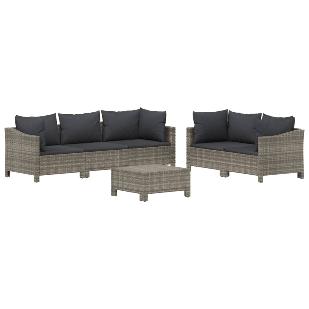 6-tlg. Garten-Lounge-Set mit Kissen Grau Poly Rattan