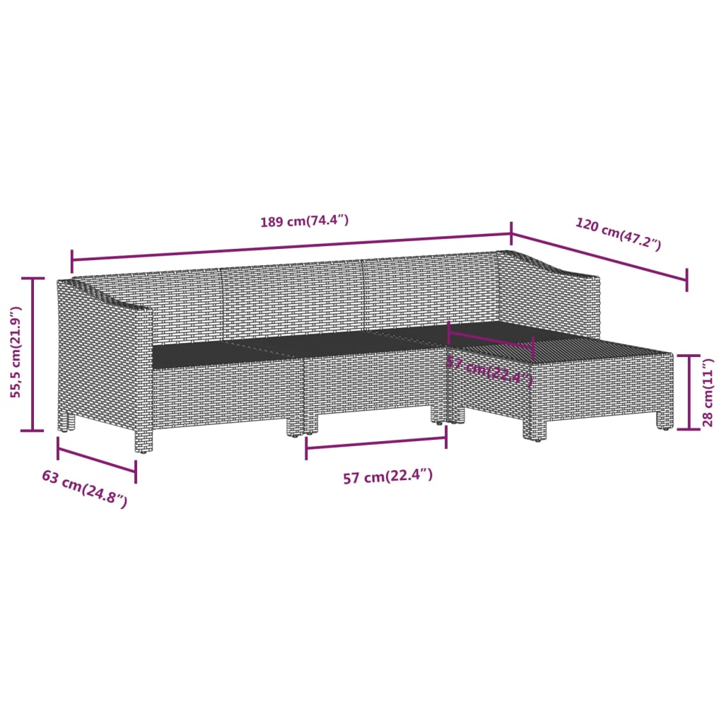 6-tlg. Garten-Lounge-Set mit Kissen Grau Poly Rattan