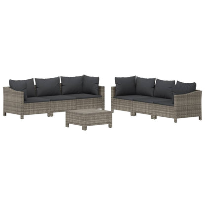 7-tlg. Garten-Lounge-Set mit Kissen Grau Poly Rattan