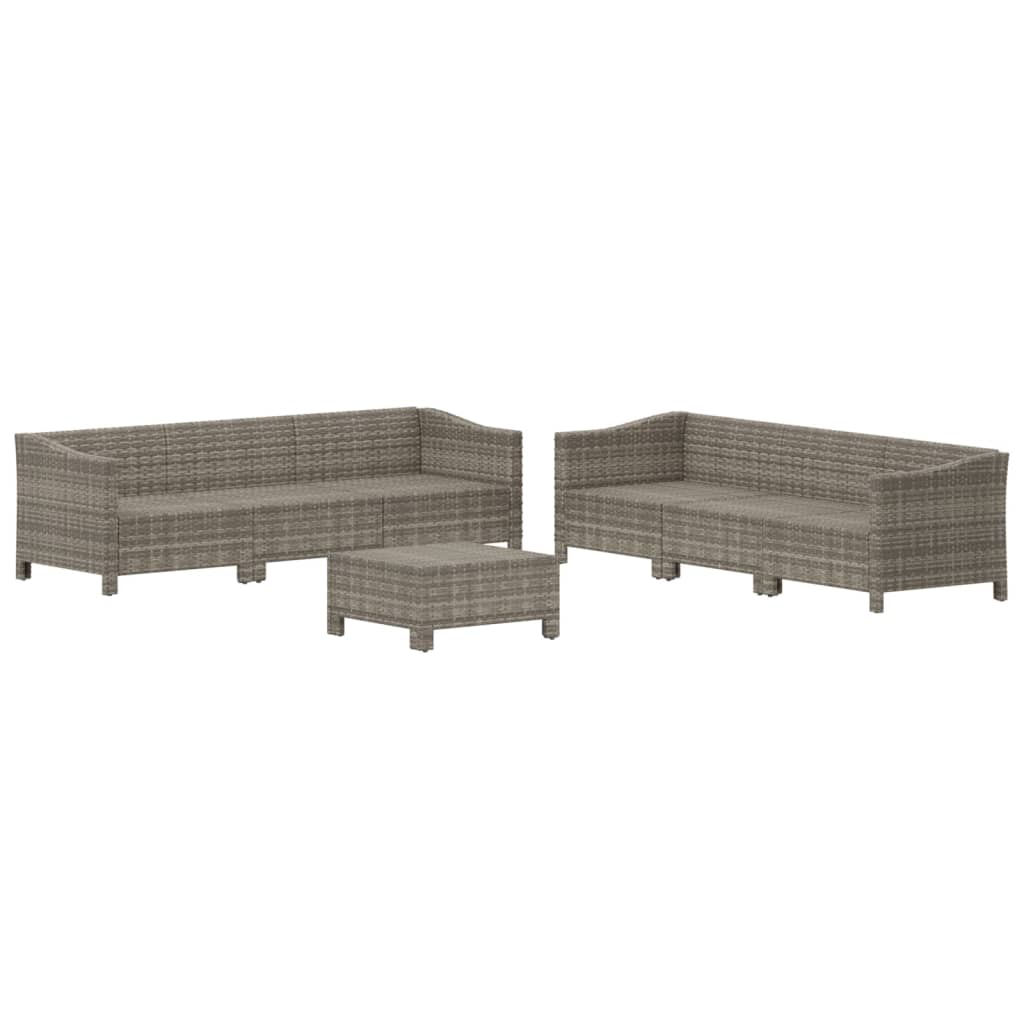 7-tlg. Garten-Lounge-Set mit Kissen Grau Poly Rattan