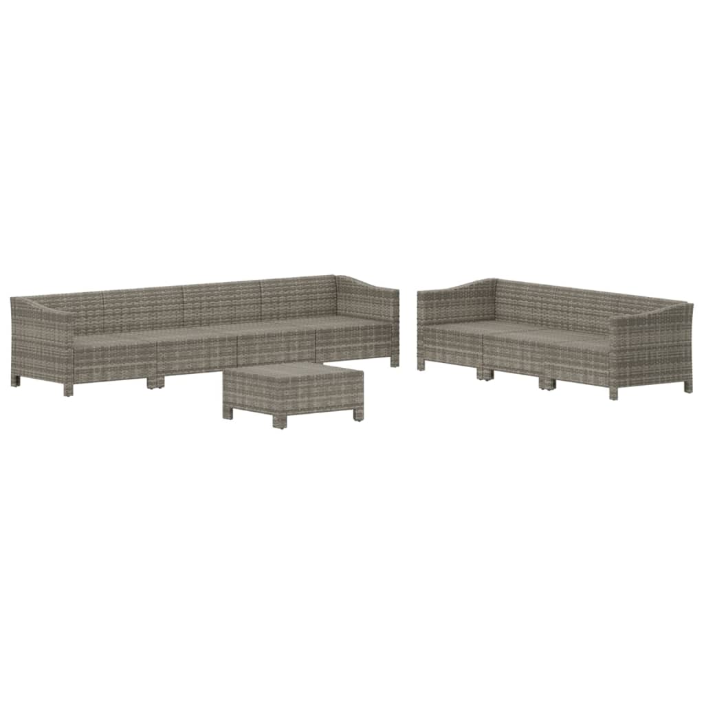 8-tlg. Garten-Lounge-Set mit Kissen Grau Poly Rattan