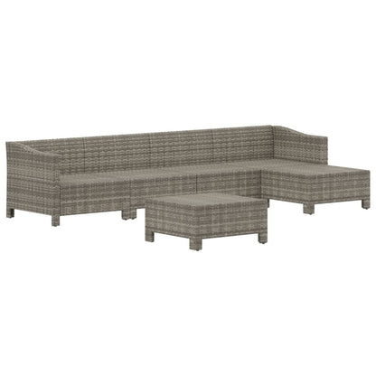 6-tlg. Garten-Lounge-Set mit Kissen Grau Poly Rattan