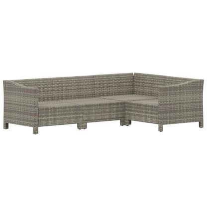 4-tlg. Garten-Lounge-Set mit Kissen Grau Poly Rattan