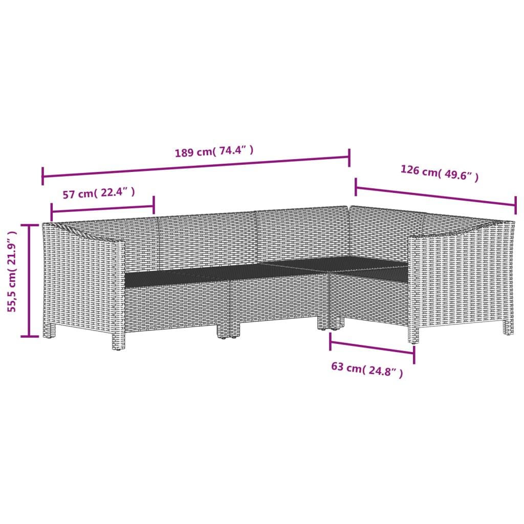 4-tlg. Garten-Lounge-Set mit Kissen Grau Poly Rattan