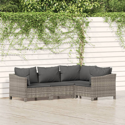 4-tlg. Garten-Lounge-Set mit Kissen Grau Poly Rattan