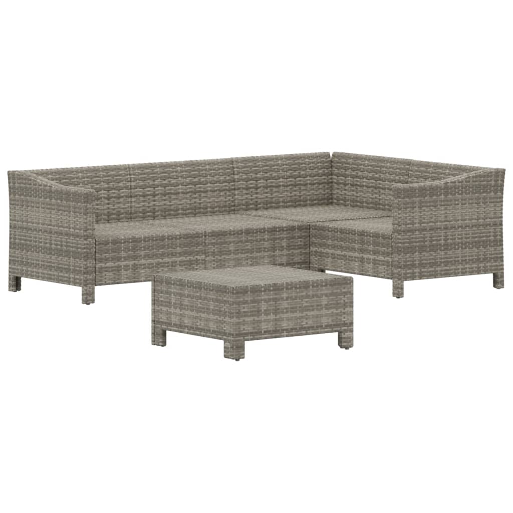 5-tlg. Garten-Lounge-Set mit Kissen Grau Poly Rattan