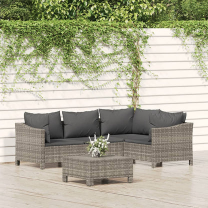 5-tlg. Garten-Lounge-Set mit Kissen Grau Poly Rattan