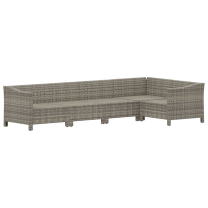 5-tlg. Garten-Lounge-Set mit Kissen Grau Poly Rattan