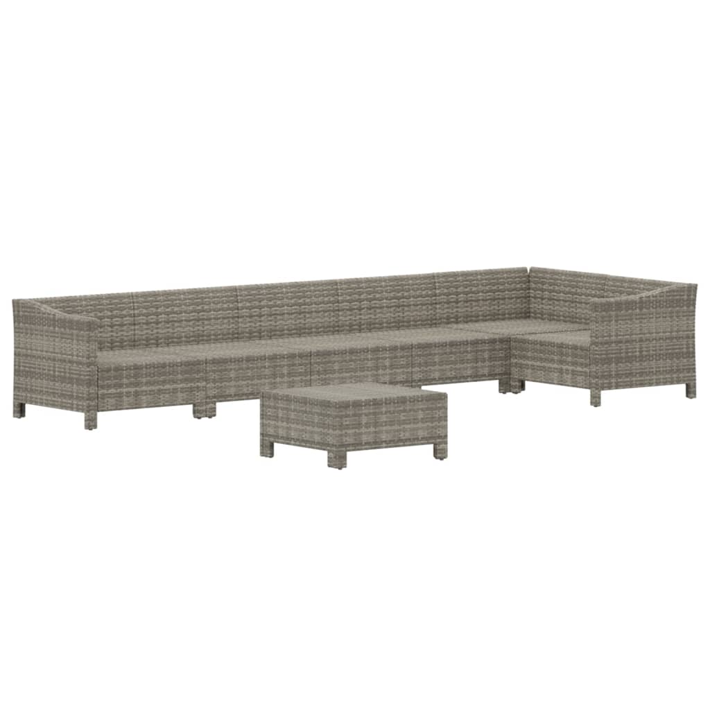 7-tlg. Garten-Lounge-Set mit Kissen Grau Poly Rattan