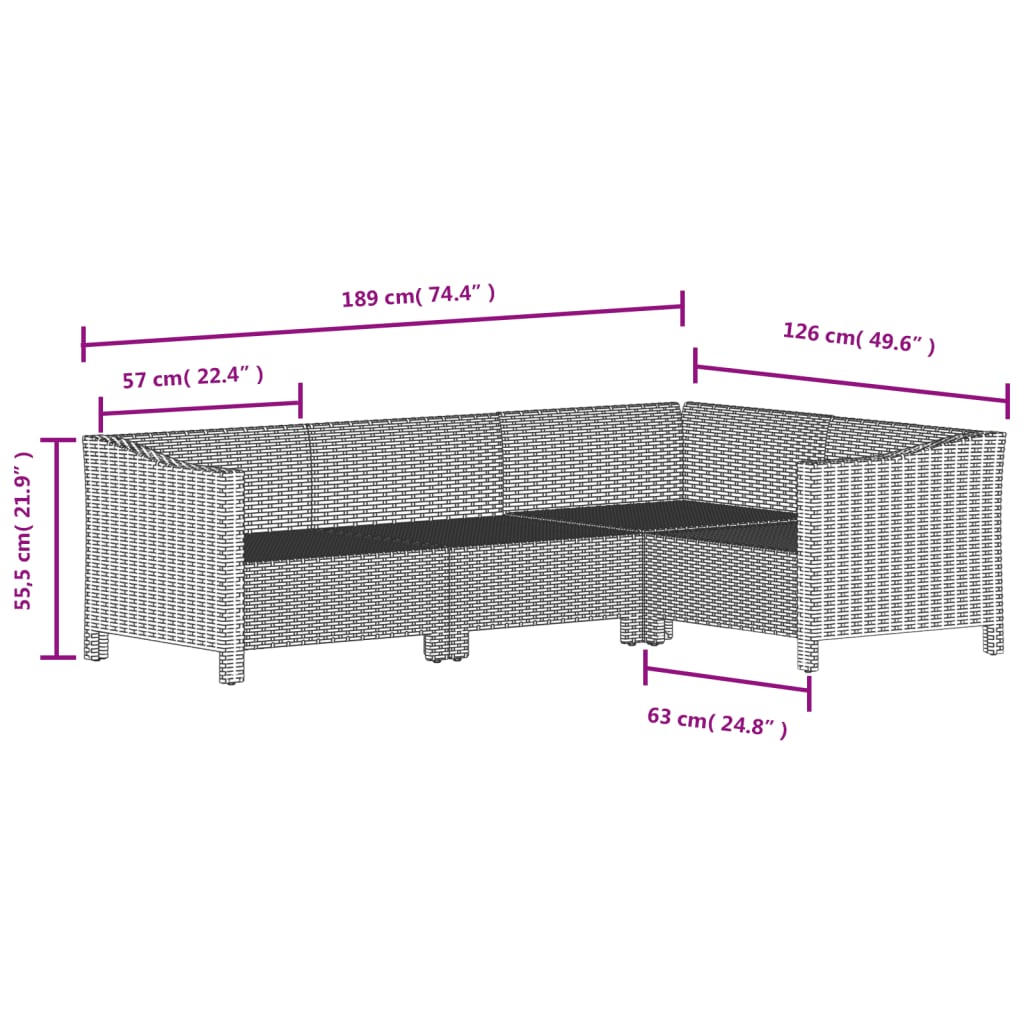 7-tlg. Garten-Lounge-Set mit Kissen Grau Poly Rattan