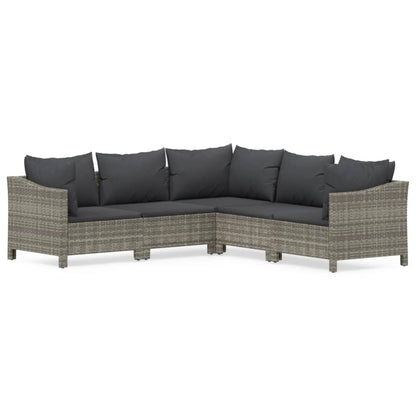 5-tlg. Garten-Lounge-Set mit Kissen Grau Poly Rattan