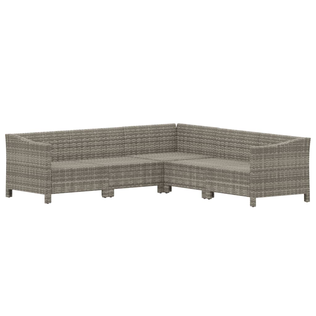 5-tlg. Garten-Lounge-Set mit Kissen Grau Poly Rattan