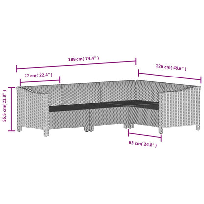 5-tlg. Garten-Lounge-Set mit Kissen Grau Poly Rattan