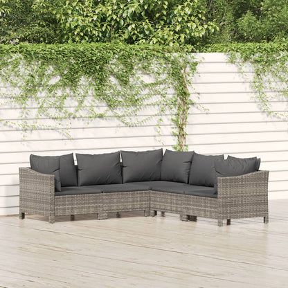 5-tlg. Garten-Lounge-Set mit Kissen Grau Poly Rattan