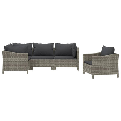 5-tlg. Garten-Lounge-Set mit Kissen Grau Poly Rattan