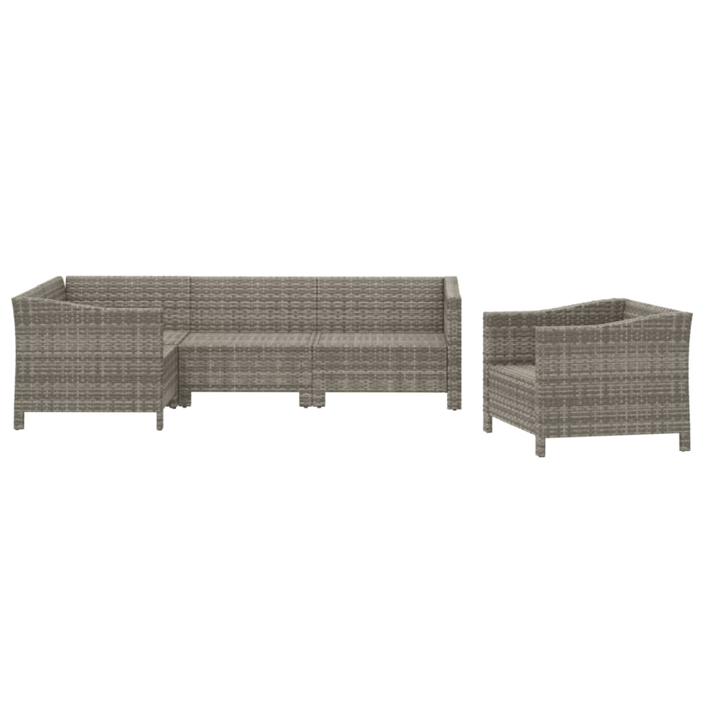 5-tlg. Garten-Lounge-Set mit Kissen Grau Poly Rattan