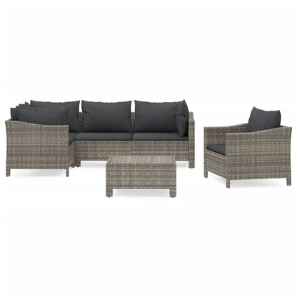 6-tlg. Garten-Lounge-Set mit Kissen Grau Poly Rattan