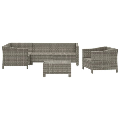 6-tlg. Garten-Lounge-Set mit Kissen Grau Poly Rattan