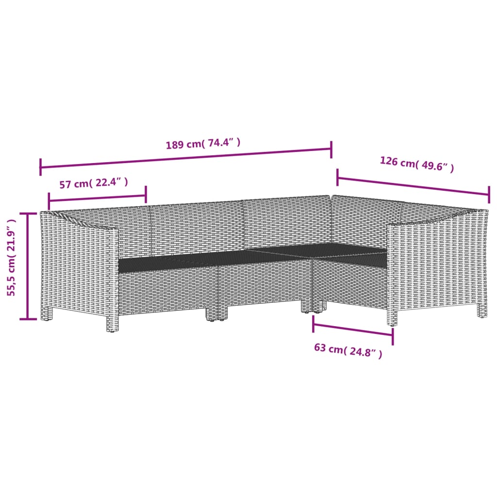 6-tlg. Garten-Lounge-Set mit Kissen Grau Poly Rattan