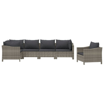 6-tlg. Garten-Lounge-Set mit Kissen Grau Poly Rattan