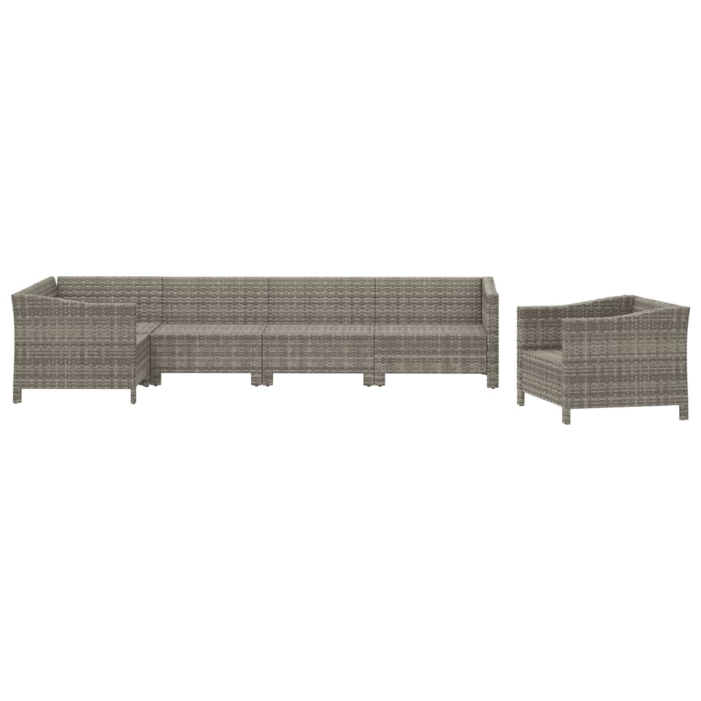 6-tlg. Garten-Lounge-Set mit Kissen Grau Poly Rattan