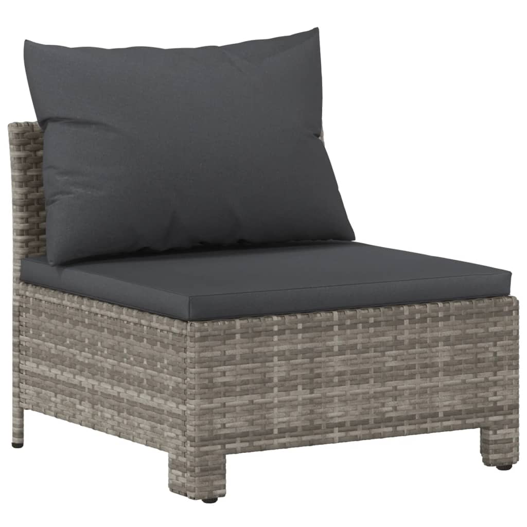 6-tlg. Garten-Lounge-Set mit Kissen Grau Poly Rattan