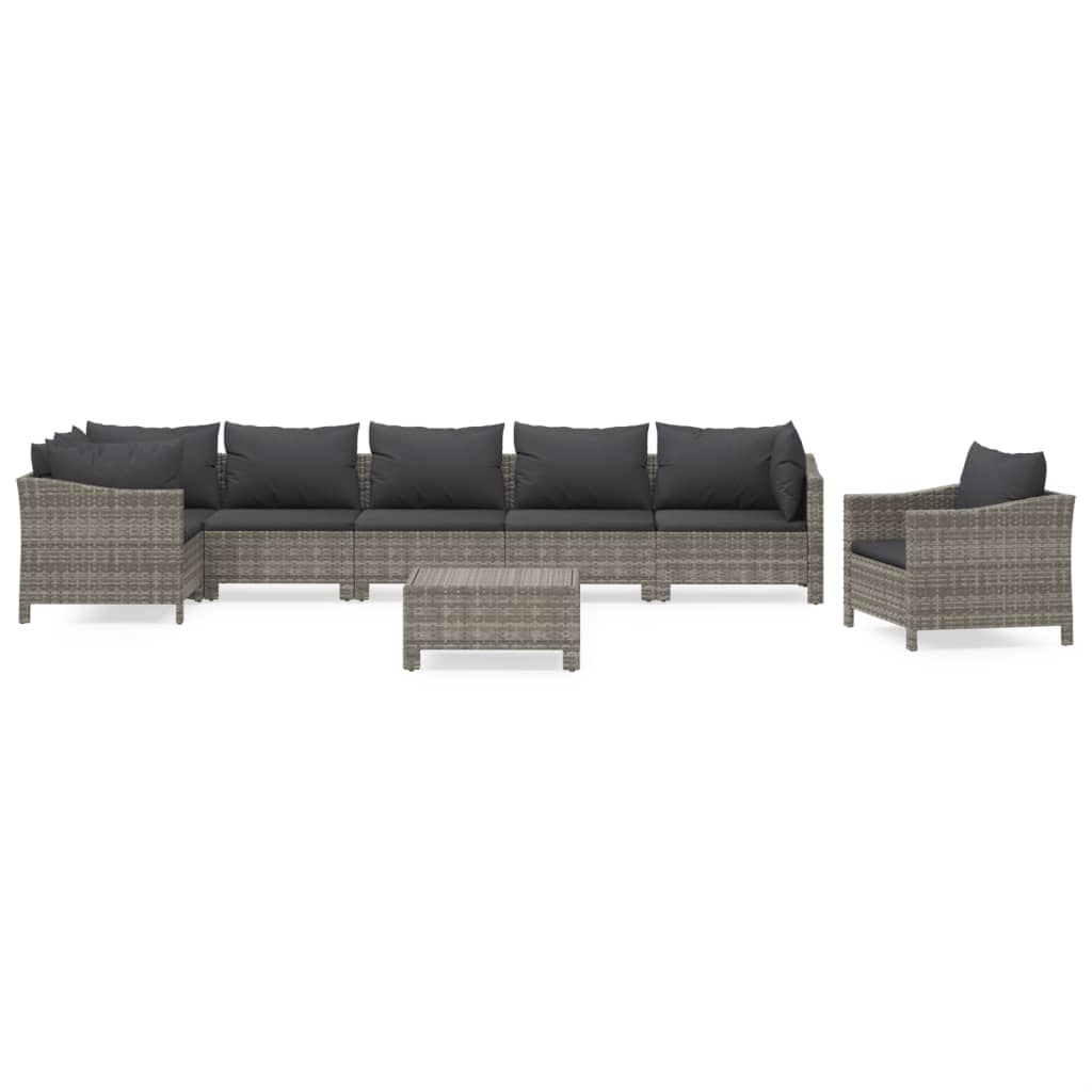 8-tlg. Garten-Lounge-Set mit Kissen Grau Poly Rattan