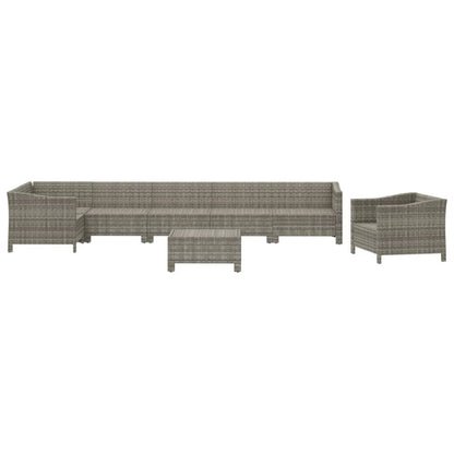 8-tlg. Garten-Lounge-Set mit Kissen Grau Poly Rattan