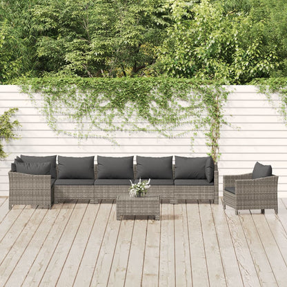 8-tlg. Garten-Lounge-Set mit Kissen Grau Poly Rattan