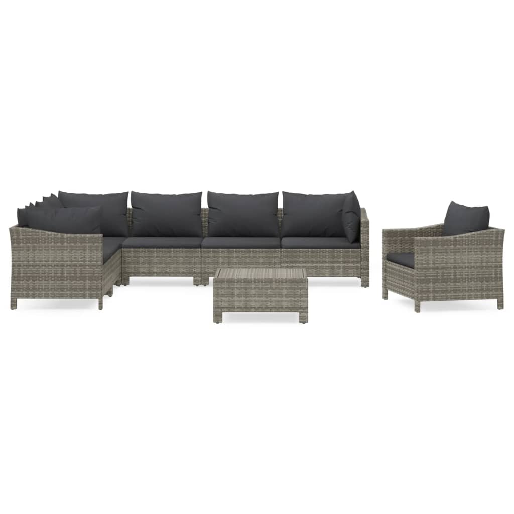 8-tlg. Garten-Lounge-Set mit Kissen Grau Poly Rattan