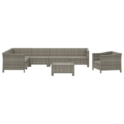 8-tlg. Garten-Lounge-Set mit Kissen Grau Poly Rattan