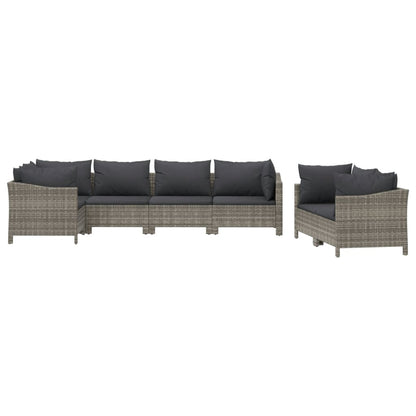 7-tlg. Garten-Lounge-Set mit Kissen Grau Poly Rattan