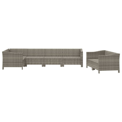 7-tlg. Garten-Lounge-Set mit Kissen Grau Poly Rattan