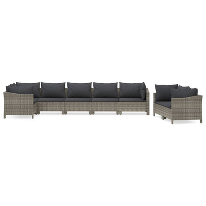 8-tlg. Garten-Lounge-Set mit Kissen Grau Poly Rattan