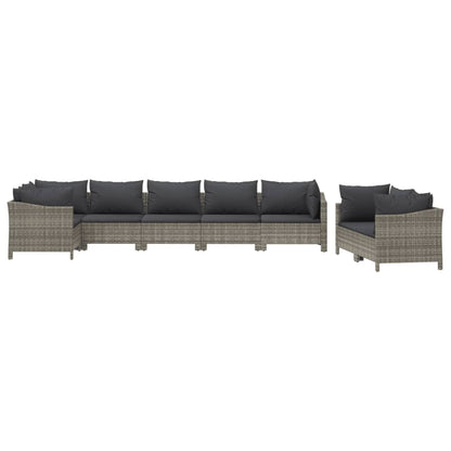 8-tlg. Garten-Lounge-Set mit Kissen Grau Poly Rattan