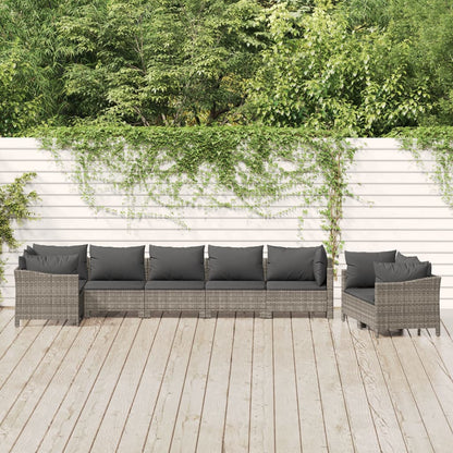 8-tlg. Garten-Lounge-Set mit Kissen Grau Poly Rattan