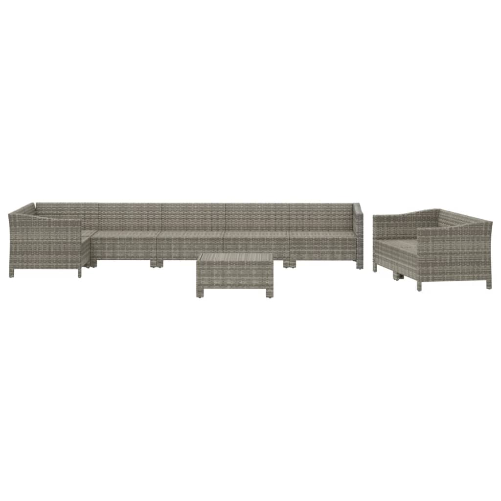 9-tlg. Garten-Lounge-Set mit Kissen Grau Poly Rattan