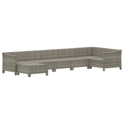 7-tlg. Garten-Lounge-Set mit Kissen Grau Poly Rattan