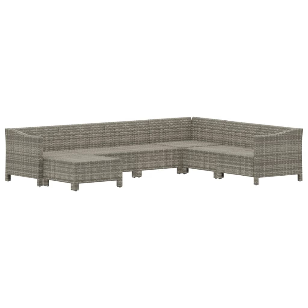 7-tlg. Garten-Lounge-Set mit Kissen Grau Poly Rattan