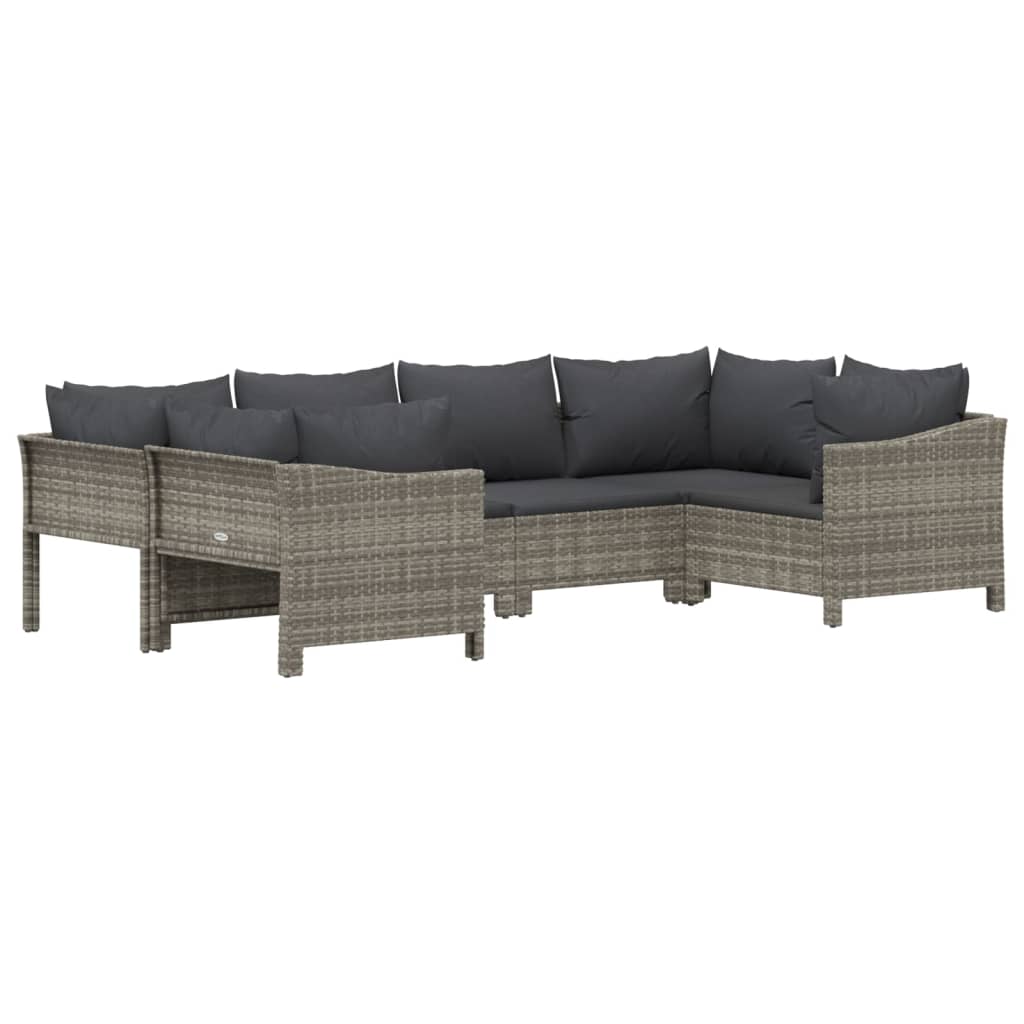 6-tlg. Garten-Lounge-Set mit Kissen Grau Poly Rattan