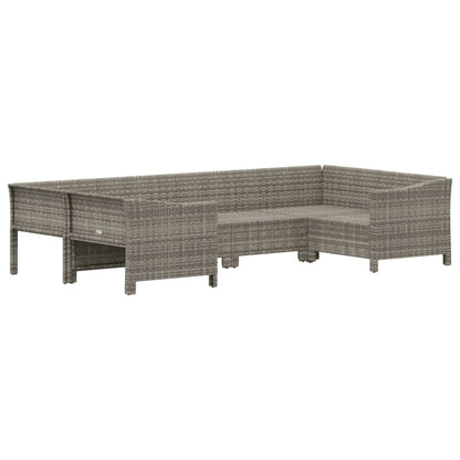 6-tlg. Garten-Lounge-Set mit Kissen Grau Poly Rattan