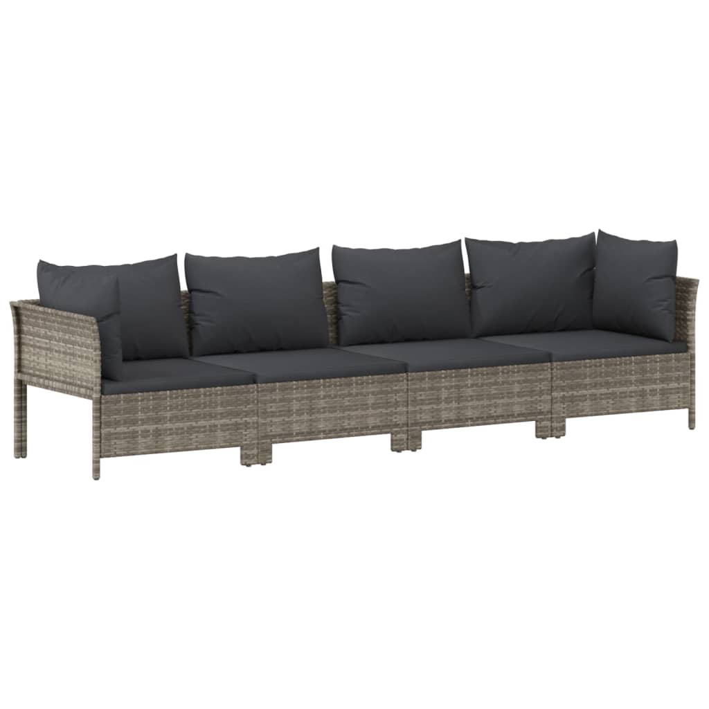 6-tlg. Garten-Lounge-Set mit Kissen Grau Poly Rattan