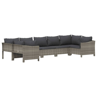 7-tlg. Garten-Lounge-Set mit Kissen Grau Poly Rattan