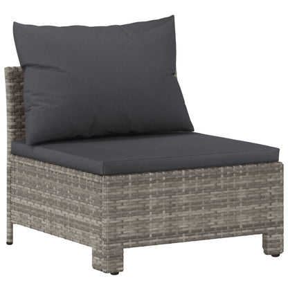 9-tlg. Garten-Lounge-Set mit Kissen Grau Poly Rattan