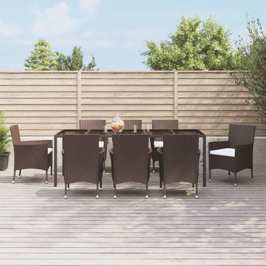 9-tlg. Garten-Essgruppe mit Kissen Braun Poly Rattan