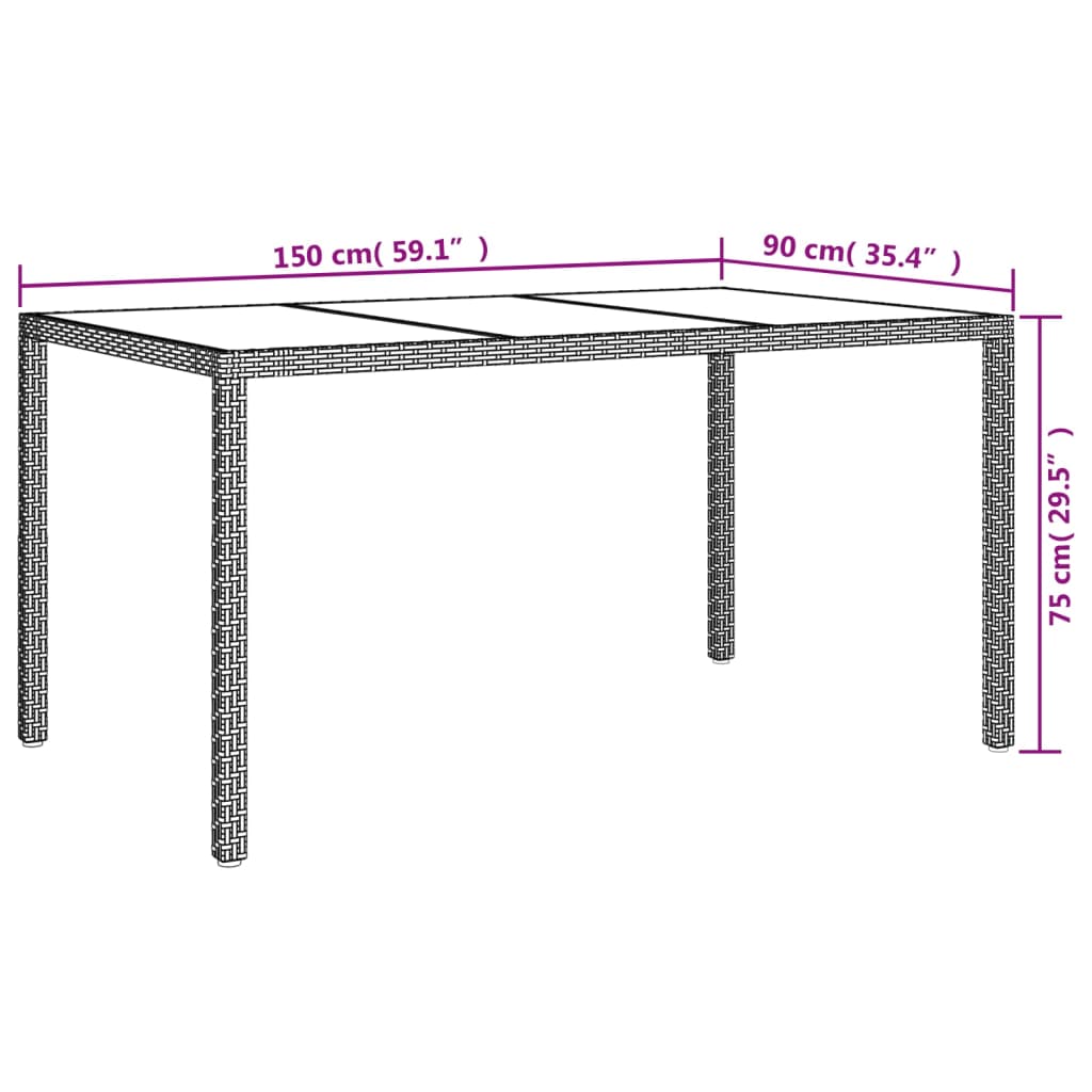 7-tlg. Garten-Essgruppe mit Kissen Schwarz Poly Rattan