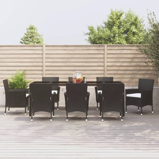 9-tlg. Garten-Essgruppe mit Kissen Schwarz Poly Rattan